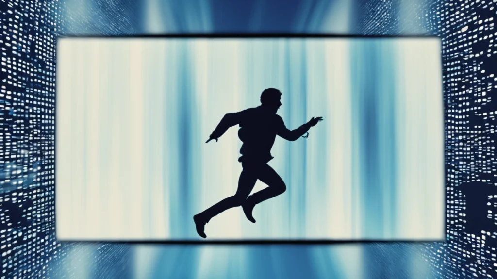 Silhouette of a man running against a blue square, symbolizing the importance of physical activity in reducing lung cancer risk.