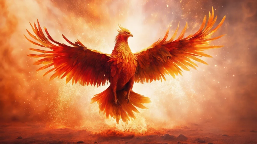 Phoenix rising from flames, symbolizing renewal, strength, and the transformative power of metabolic health in fighting lung cancer.