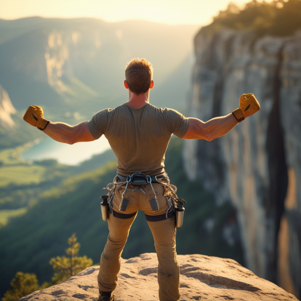 A person standing triumphantly on a mountain summit with arms raised, symbolizing victory stage 4 lung cancer