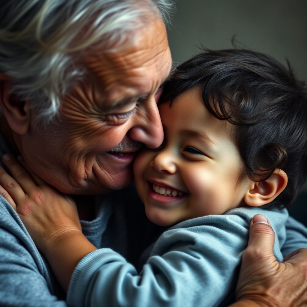 A grandparent hugging their grandchild, emphasizing the importance of early detection.