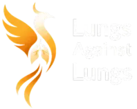Phoenix-shaped lungs logo in orange and white for Lungs Against Cancer